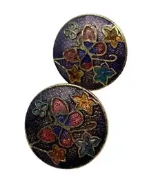 Vintage champleve enamel butterfly clip on earrings