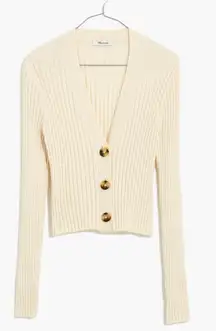 Madewell Brenville Crop Cardigan XS Antique Cream Ribbed Sweater 90s Fit EUC