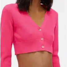 Helmut Lang Essential Crop Button Front Cardigan Sweater Neon Pink-S