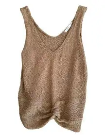 Double V Sleeveless Sweater Faux Knot Front Size Large In Latte Tan By Lush