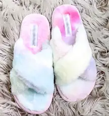 New Boutique Fur Slippers Criss Cross Fluffy Flat Slide Sandal