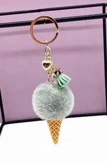 Soft Faux Fur Keychain Ice Cream Plush Key Ring Key Fobs Car Key for Women Girls