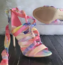 Gianni Bini Abrianna Tie-Dye Lace-Up Ankle Wrap Heels Women's Size 9