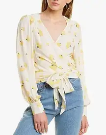 Ba&sh NWT Lemon Print Long Sleeve Wrap Blouse size Large