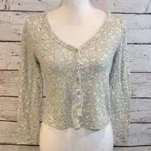 HIPPIE ROSE Cropped Light Green Long Sleeve Floral Henley-Large