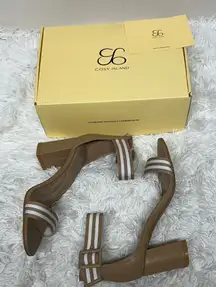 Cosy Island Brown Striped Block Heel Sandals with padded foot bed