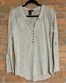 Verve Ami Top Womens Medium Cream Henley Shirt Long Sleeve Button‎ Casual Comfy