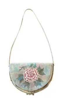 Fancy Nancy 80s Vintage Hand Painted Floral Leather Crossbody Purse Handbag Gold