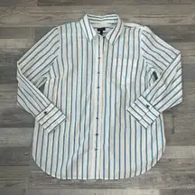 Talbots White Blue Stripe Long Sleeve Button Down Q33