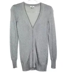 Silver Gray Long Sleeve Zip Up Cardigan XS