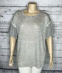 Terra & Sky NWT Plus 1X (16W-18W) Gray Stripe Ruffle Sleeve Rayon Knit Top Shirt