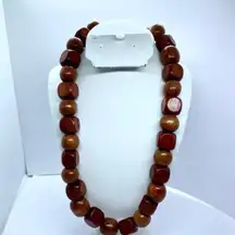 Handmade Wooden Beaded Necklace Cherry-Tone Wood