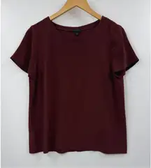 Ann Taylor Silk Short Sleeve Crew Neck Top Burgundy Women's M