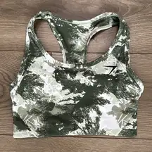 Gymshark Essential Racerback Green Camo Spotts Bra‎ Size XS