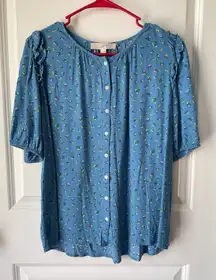 The Loft Blue Floral Peasant Shirt  Medium‎ Women’s Short Sleeve M
