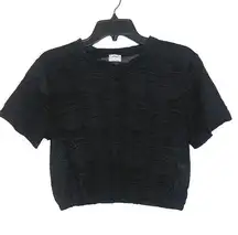 Aritizia Wilfred Textured Abstract Black Fitted Sheer Crop Top