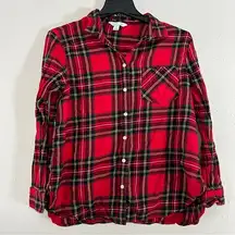 Old Navy 🦋  Red Plaid Flannel Button Down Long Sleeve Shirt Casual Comfy XL