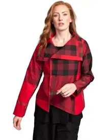 Liv by Habitat Suzanne Jacket Ruby Red Tartan Plaid Asymmetrical Hem L