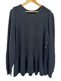 Goodthreads‎ Black Knit Crew Neck Sweater XXL Women Bell Sleeve Ruffle Hem NWT