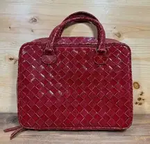 Estee Lauder Red Faux Leather Tote Laptop Bag Makeup Case Handbag 13x11x2.5