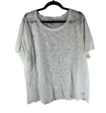 Ava & Viv Womens Sweater Top Burnout Scoop Neck Leopard Print Sheer White 2X