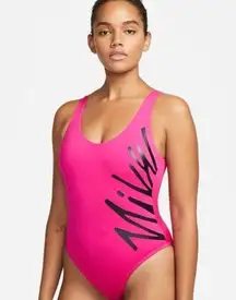 NWOT Nike Women's Multi Logo U Back One Piece Swimsuit Large Pink