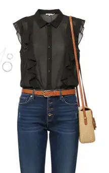 NWT Calvin  Klein Black Ruffled Notched Collar Blouse