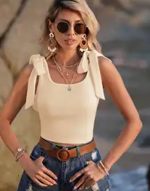 Shein Cream Crop Top with Tie Straps