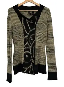 BKE Boutique Womens Wool Blend Cardigan Sweater Brown Black Button Front Size M