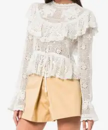 JJ’s FAIRYLAND White Crochet Sheer Lace Peplum Top Size S