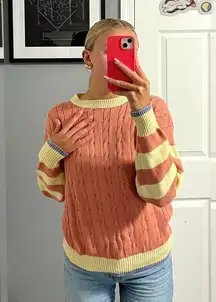 Vintage Cableknit Pink & Cream Stripe Sweater