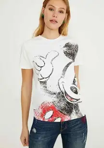 Disney x Desigual | OK Mickey Print Future is Now Short Sleeve Tee White Sz S