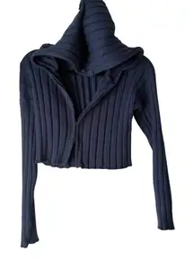 AEROPOSTALE Navy Blue Ribbed Cropped Hoodie Double Zip Up Long Sleeve Women's M