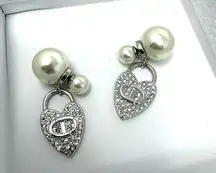 Christian Dior  Silver Heart and Stones Tribales Pearl Earrings