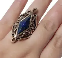 Barse Genuine Lapis Lazuli Stone Ornate Bronze Band Ring Sz 7.5. HTF