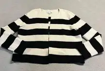 Black & White Striped Heavyweight Knit Open Sweater Cardigan Jacket Large