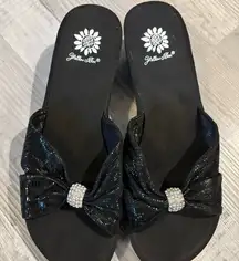 Yellow Box Black Sparkle Bow Sandals