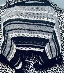 Ladies Fior Lini Black, White And Gray Poncho Sweater One Size Fits All