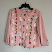 Vintage Easter Sequined 3D Bunny Cardigan Size Medium Petite