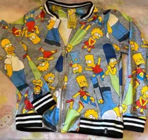 he Simpsons all over print i<347 designer varsity style zip jacket (RARE) S NEW