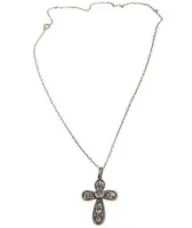 Vintage 18.5" 925 Sterling Silver Cross Dainty Necklace with Amethyst Stone