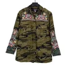 JOHNNY WAS Workshop Raquel Corduroy Embroidered Shacket Green Camo PXS