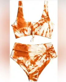Knot Scoop Neck Orange Tie Dye 2 Piece Bikini Set Size M