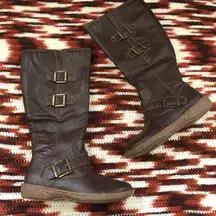 Y2K Born BOC Brown knee-high boots manmade leather buckles boho western #harness #campus #frye #justin #riding equestrian boho western indie hippie country festival biker