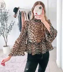 Ganni  Cheetah Leopard Print Long Sleeve Chiffon Blouse