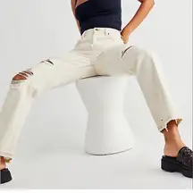 WE THE FREE CRVY Straight Shooter Jean Ivory‎ 28 Free People Boho Distressed