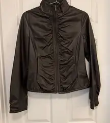 Vintage Like New Black Rivet Ruched Front Leather Jacket