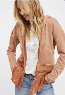 Free People "When Worlds Meet" full-zip hoodie tan rust color sweatshirt XS