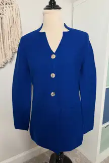 Women's Cobalt Royal Blue Italian 100% Extra Fine Merino Wool Cardigan Sweater S