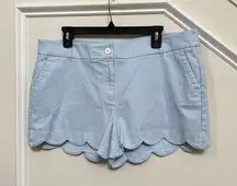 Crown & Ivy  Shelby Cotton Shorts Scalloped Hem Women 14 Baby Blue White Stripe